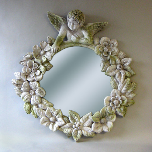 Round Cherub Mirror Frame 30 Statue