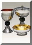 Hand-hammered Chalice, Ciborium and Communion Bowl